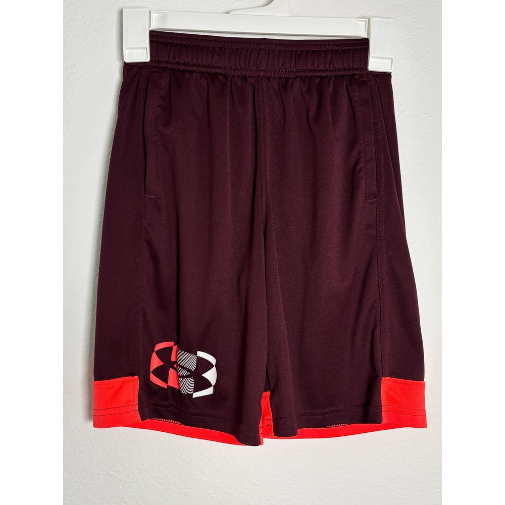 Under Armour Boys Maroon Orange Athletic Shorts‎ Loose Fit Youth Medium YM